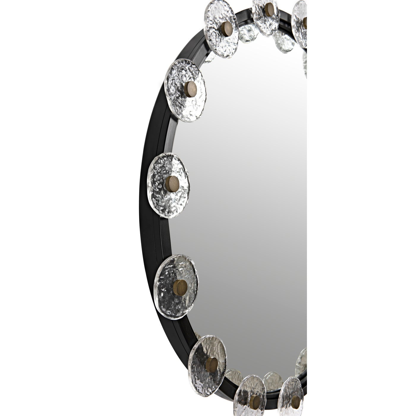 Moira Mirror with Glass Details, Black Metal Round Wall Mirror-Wall Mirrors-Noir-Sideboards and Things