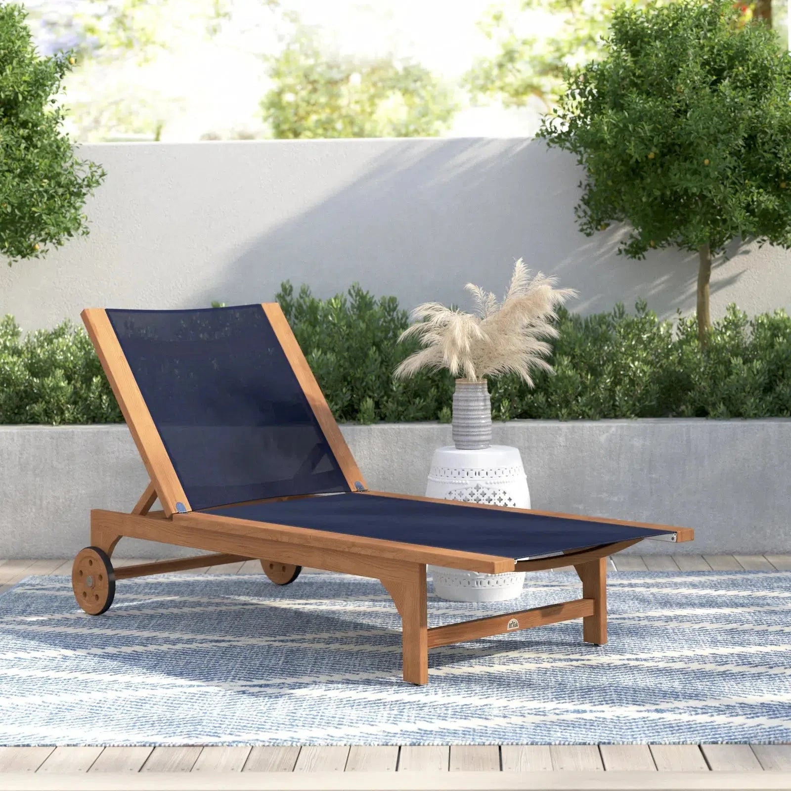 Montauk Teak Outdoor Reclining Sunlounger with Wheels-Outdoor Cabanas & Loungers-HiTeak-Sideboards and Things