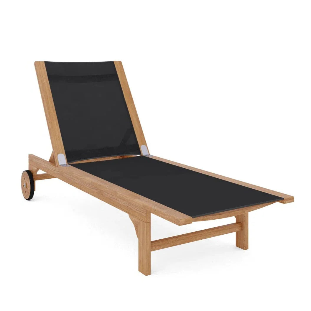 Montauk Teak Outdoor Reclining Sunlounger with Wheels-Outdoor Cabanas & Loungers-HiTeak-Black-Sideboards and Things