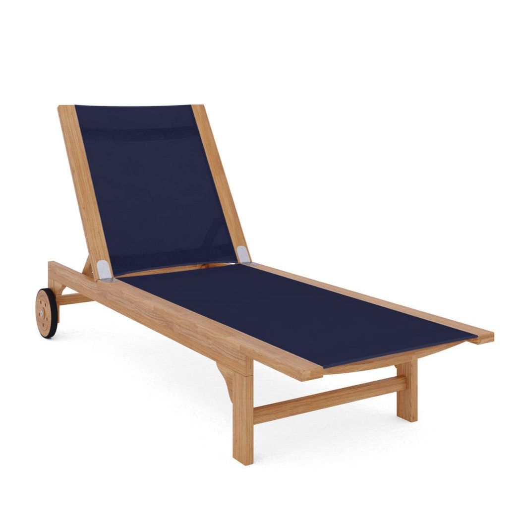 Montauk Teak Outdoor Reclining Sunlounger with Wheels-Outdoor Cabanas & Loungers-HiTeak-Blue-Sideboards and Things