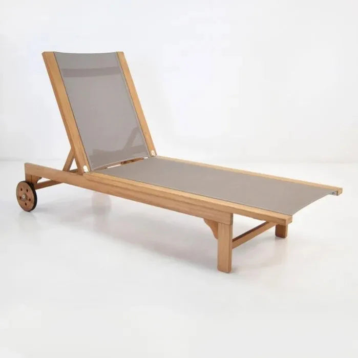 Montauk Teak Outdoor Reclining Sunlounger with Wheels-Outdoor Cabanas & Loungers-HiTeak-Taupe-Sideboards and Things