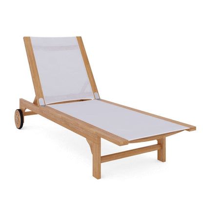 Montauk Teak Outdoor Reclining Sunlounger with Wheels-Outdoor Cabanas & Loungers-HiTeak-White-Sideboards and Things