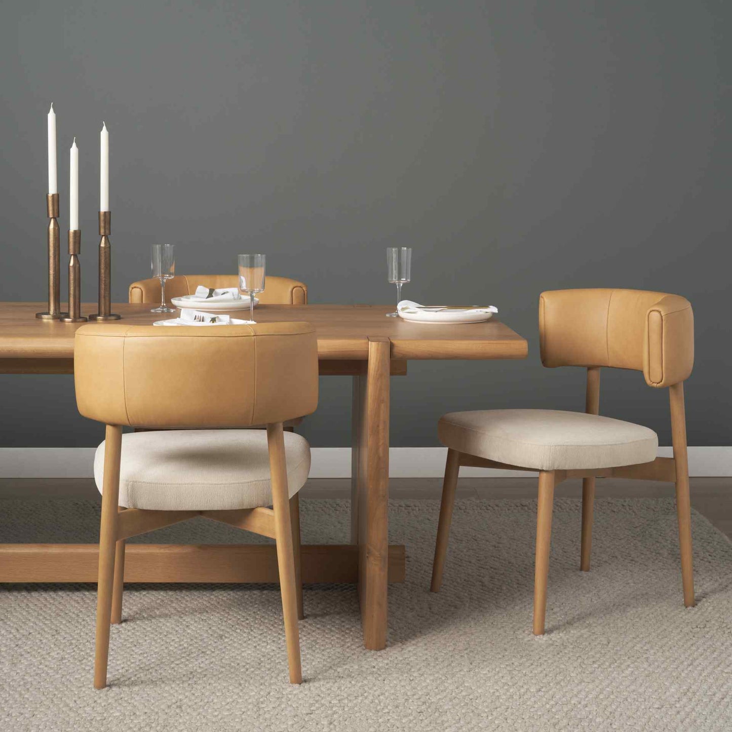 Mercana Motley Tan Leather Armless Dining Chair 2PC
