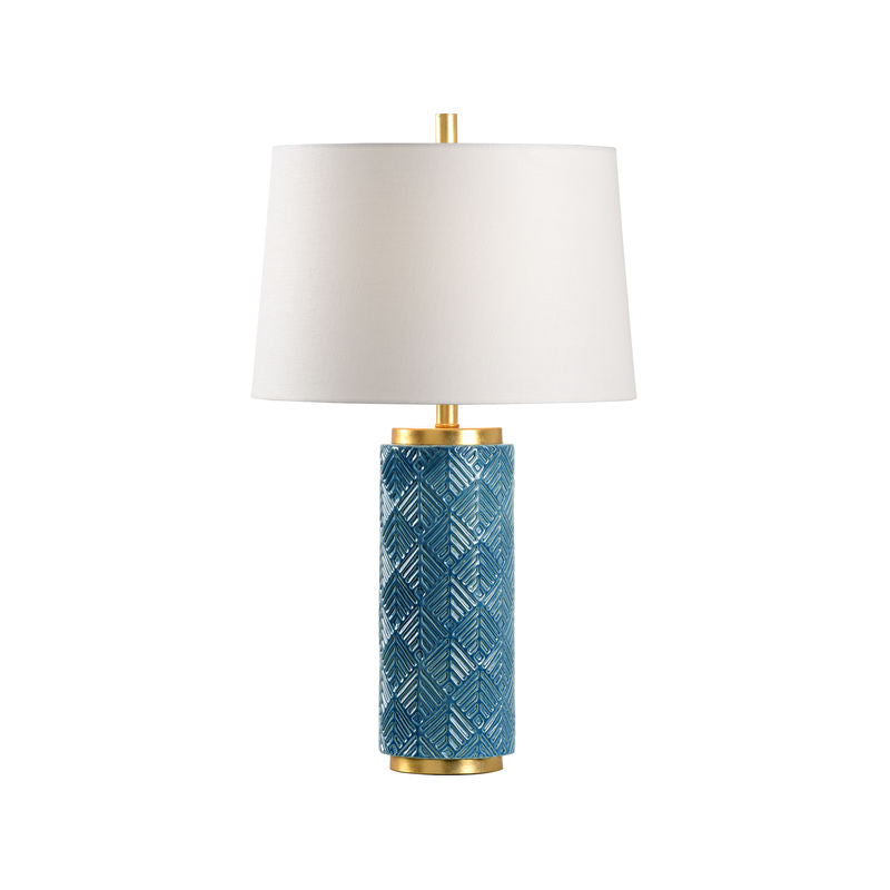 Mountain Pine Blue Glaze Ceramic Table Lamp-Table Lamps-Wildwood-LOOMLAN