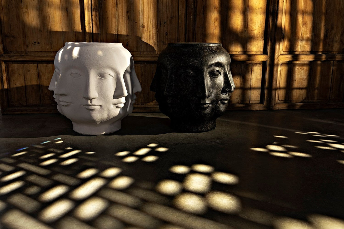 Multi-Face White Fiber Cement Stool-Poufs and Stools-Noir-Sideboards and Things