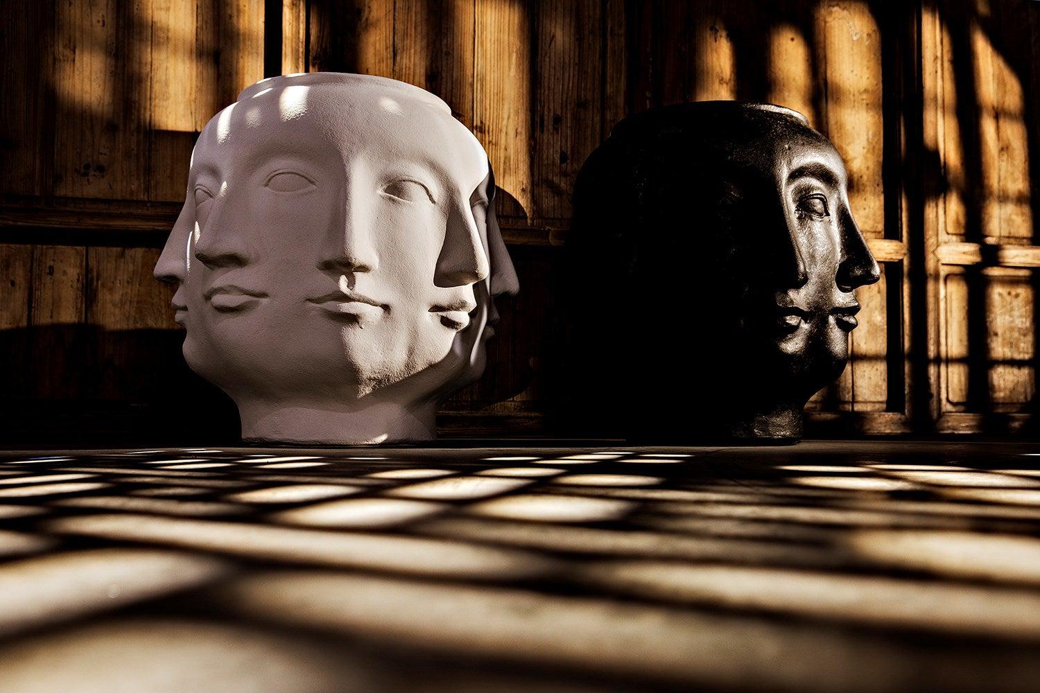 Multi-Face White Fiber Cement Stool-Poufs and Stools-Noir-Sideboards and Things