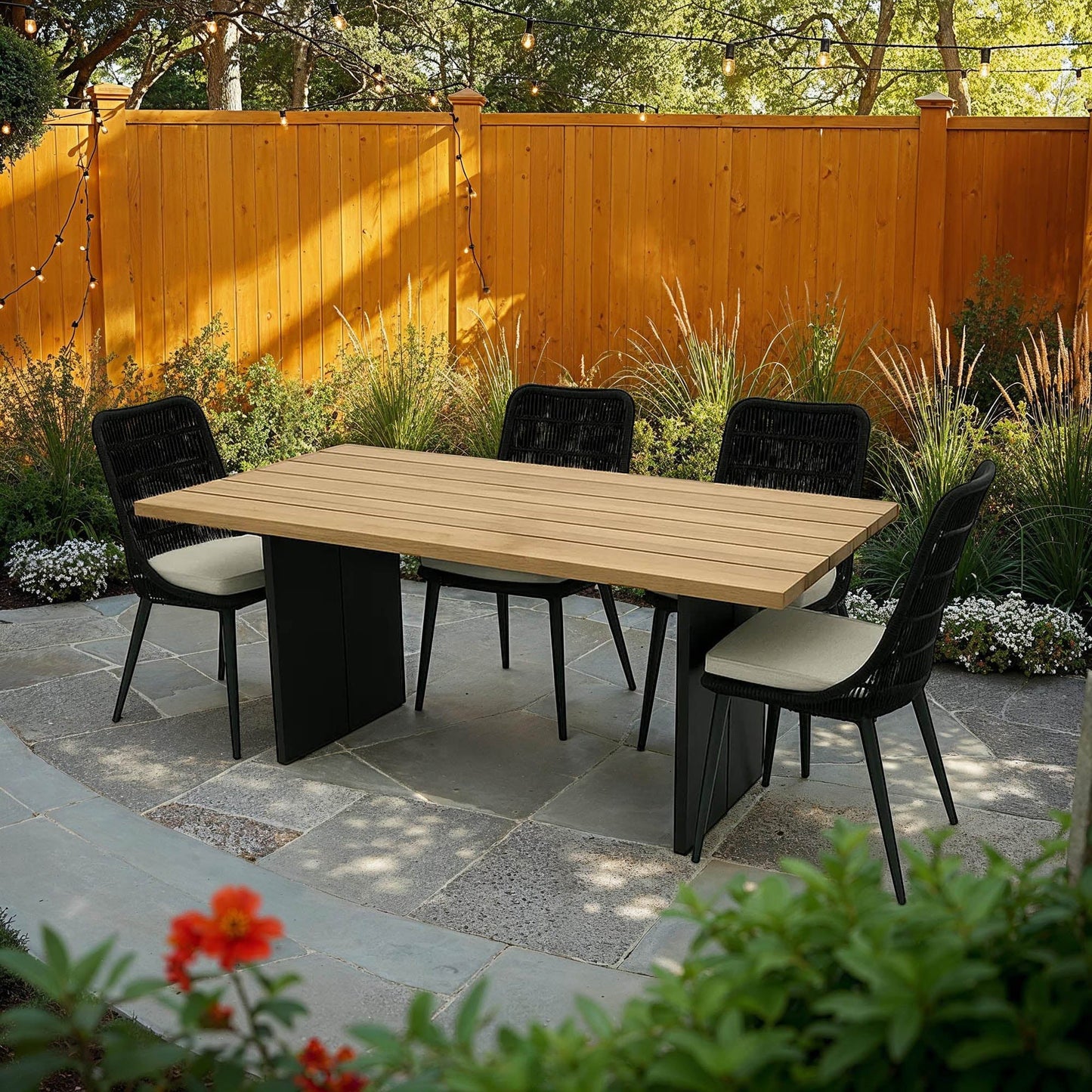 LH Home Naples Wood Top Outdoor Dining Table