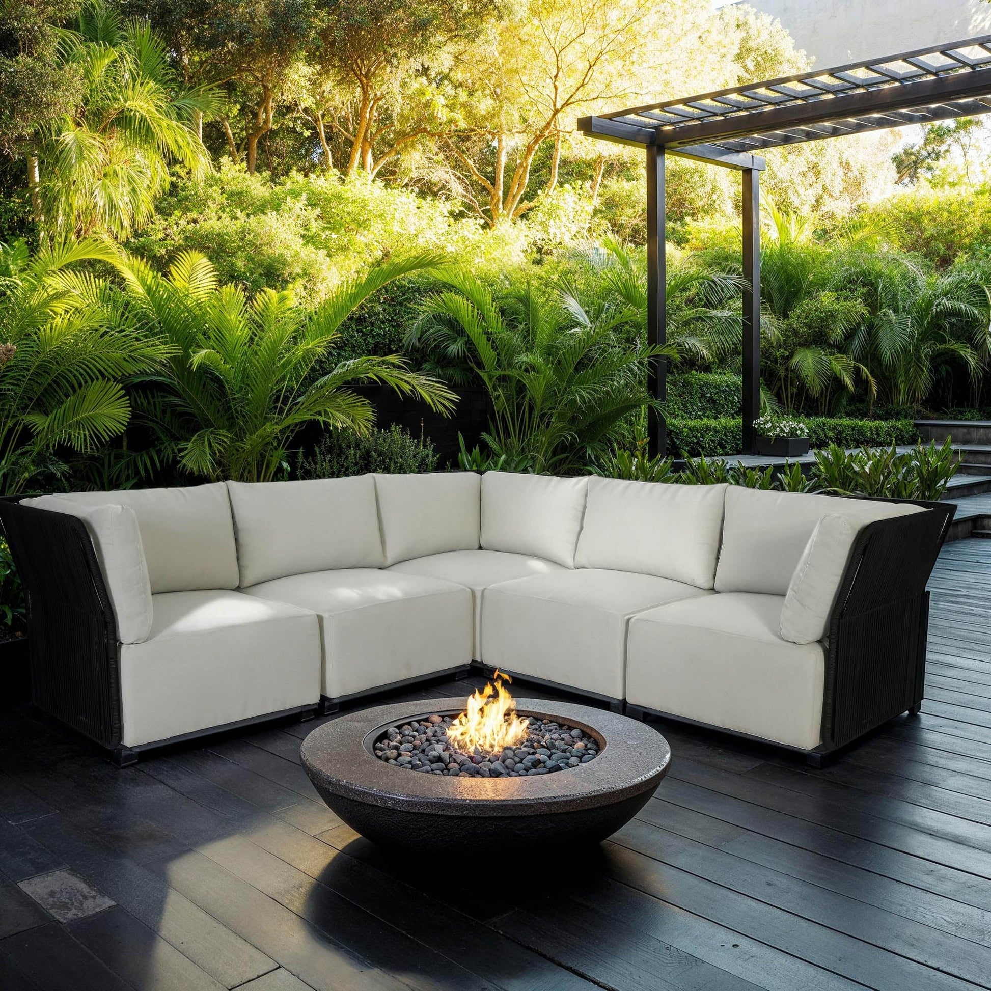 LH Home Naples White Fabric Outdoor Modular Corner