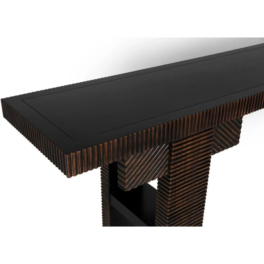 Nabu Console, Hand Rubbed Black Light Brown Trim