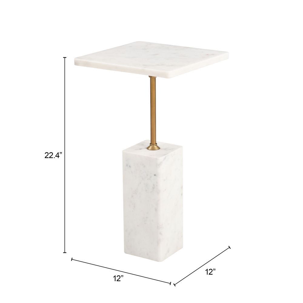 Zuo Modern Naht White Marble Top Square Side Table