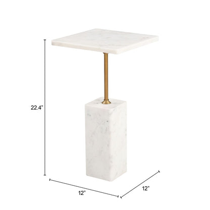 Zuo Modern Naht White Marble Top Square Side Table