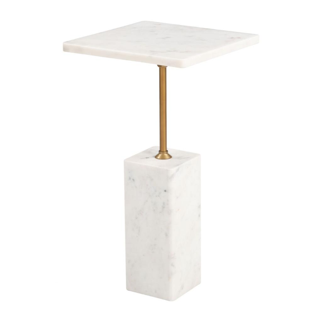 Zuo Modern Naht White Marble Top Square Side Table