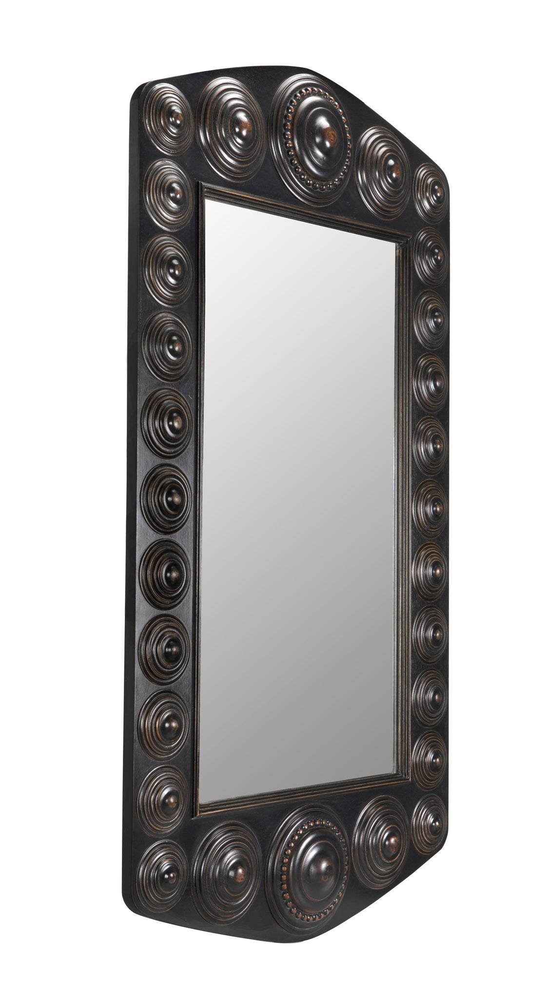 Nanna Mirror, Hand Rubbed Black with Light Brown Trim-Wall Mirrors-Noir-Sideboards and Things