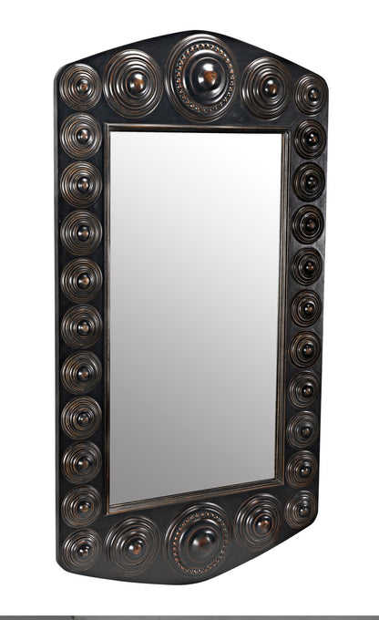 Nanna Mirror, Hand Rubbed Black with Light Brown Trim-Wall Mirrors-Noir-Sideboards and Things