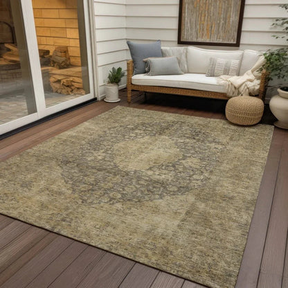LOOMLAN Rugs Naraxa Brown Washable Indoor-Outdoor Rug