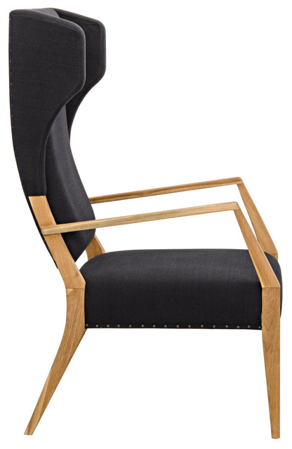 Narciso Teak Wood Chair With Black Woven Fabric-Club Chairs-Noir-Sideboards and Things