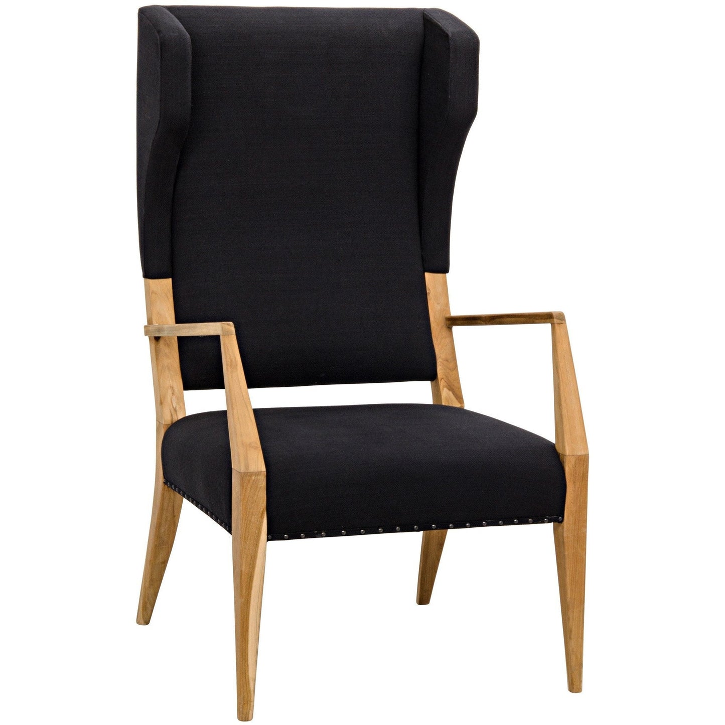 Narciso Teak Wood Chair With Black Woven Fabric-Club Chairs-Noir-Sideboards and Things