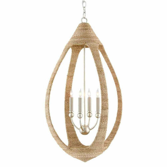 Natural Abaca Rope Silver Leaf Smoke wood Menorca Chandelier Chandeliers Sideboards and Things By Currey & Co