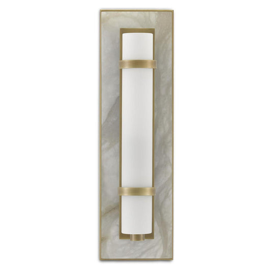 Natural Alabaster Opaque White Bruneau Brass Wall Sconce Wall Sconces Sideboards and Things By Currey & Co