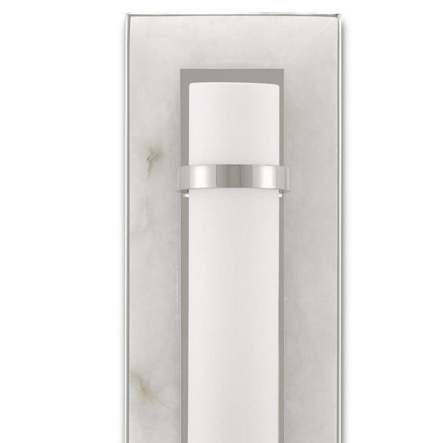 Natural Alabaster Opaque White Bruneau Nickel Wall Sconce Wall Sconces Sideboards and Things By Currey & Co