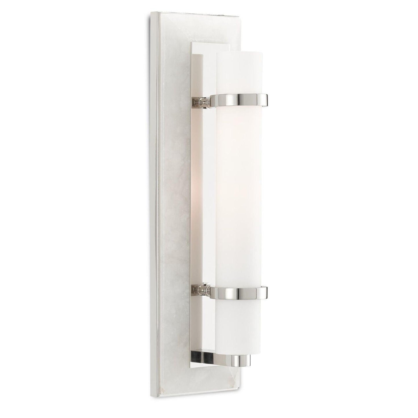 Natural Alabaster Opaque White Bruneau Nickel Wall Sconce Wall Sconces Sideboards and Things By Currey & Co