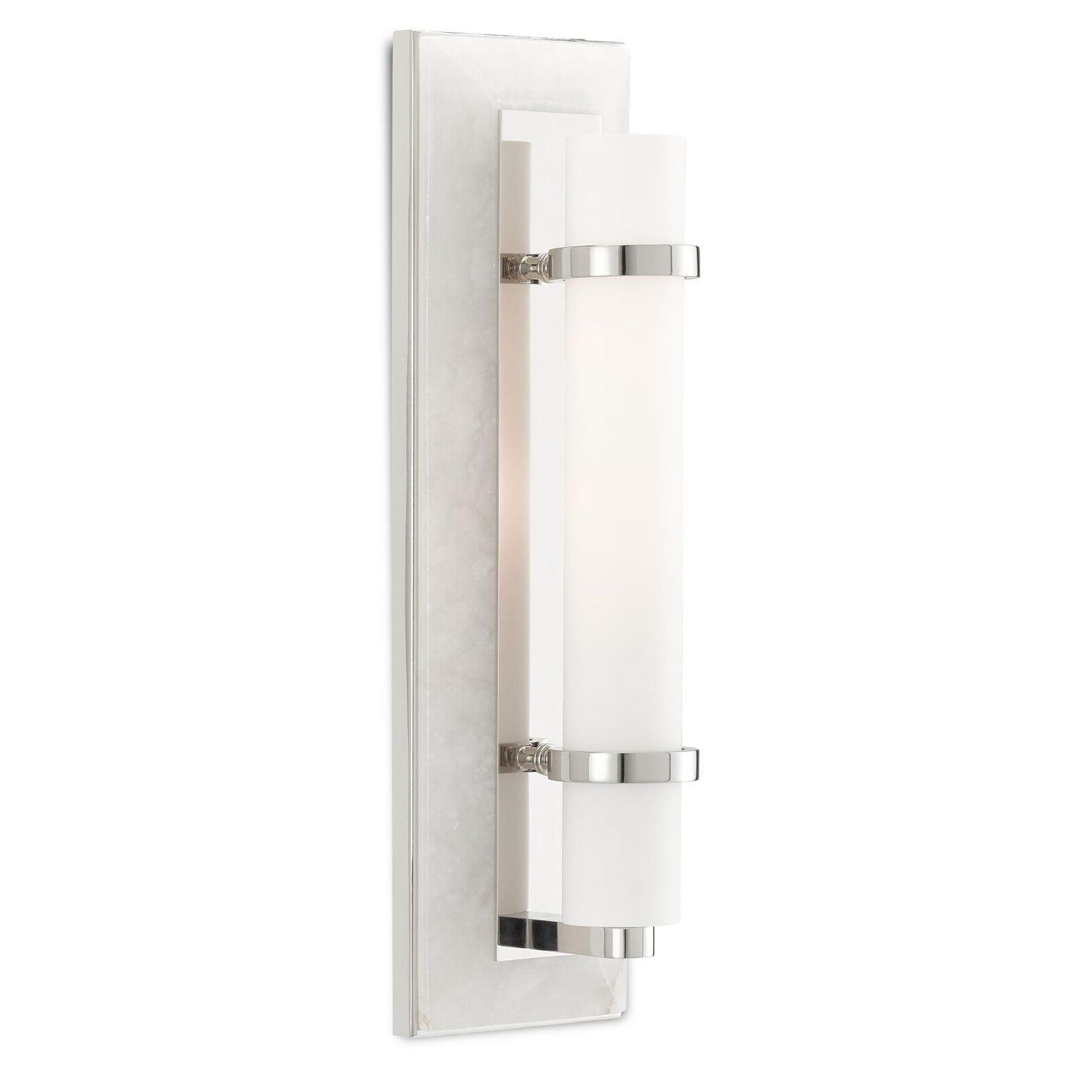 Natural Alabaster Opaque White Bruneau Nickel Wall Sconce Wall Sconces Sideboards and Things By Currey & Co