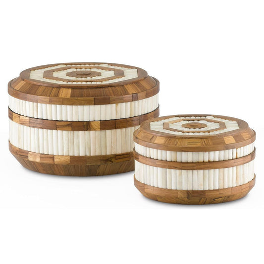 Natural Bone Natural Banjhara Round Box Set of 2 Boxes & Bowls Sideboards and Things By Currey & Co