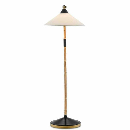 Natural Rattan New Brass Satin Black Lisbon Floor Lamp Floor Lamps Sideboards and Things By Currey & Co