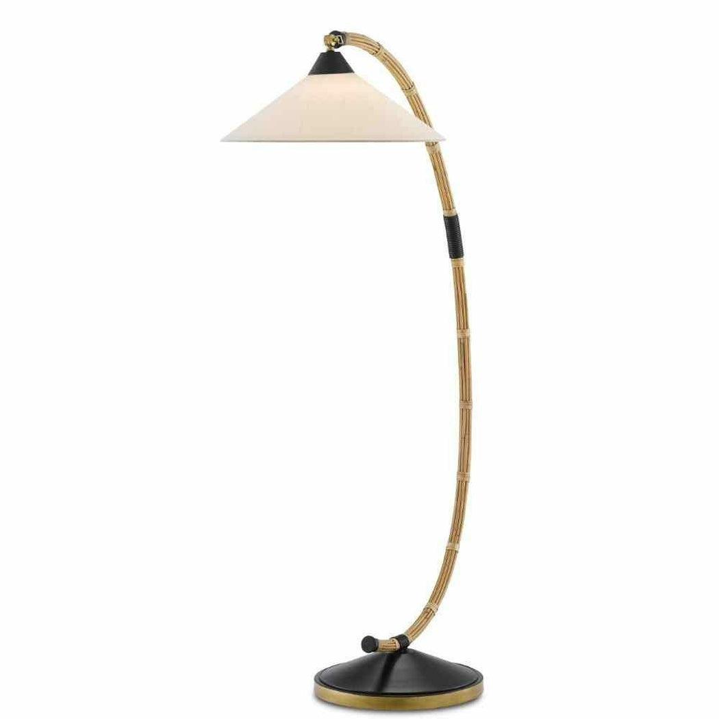 Natural Rattan New Brass Satin Black Lisbon Floor Lamp Floor Lamps Sideboards and Things By Currey & Co