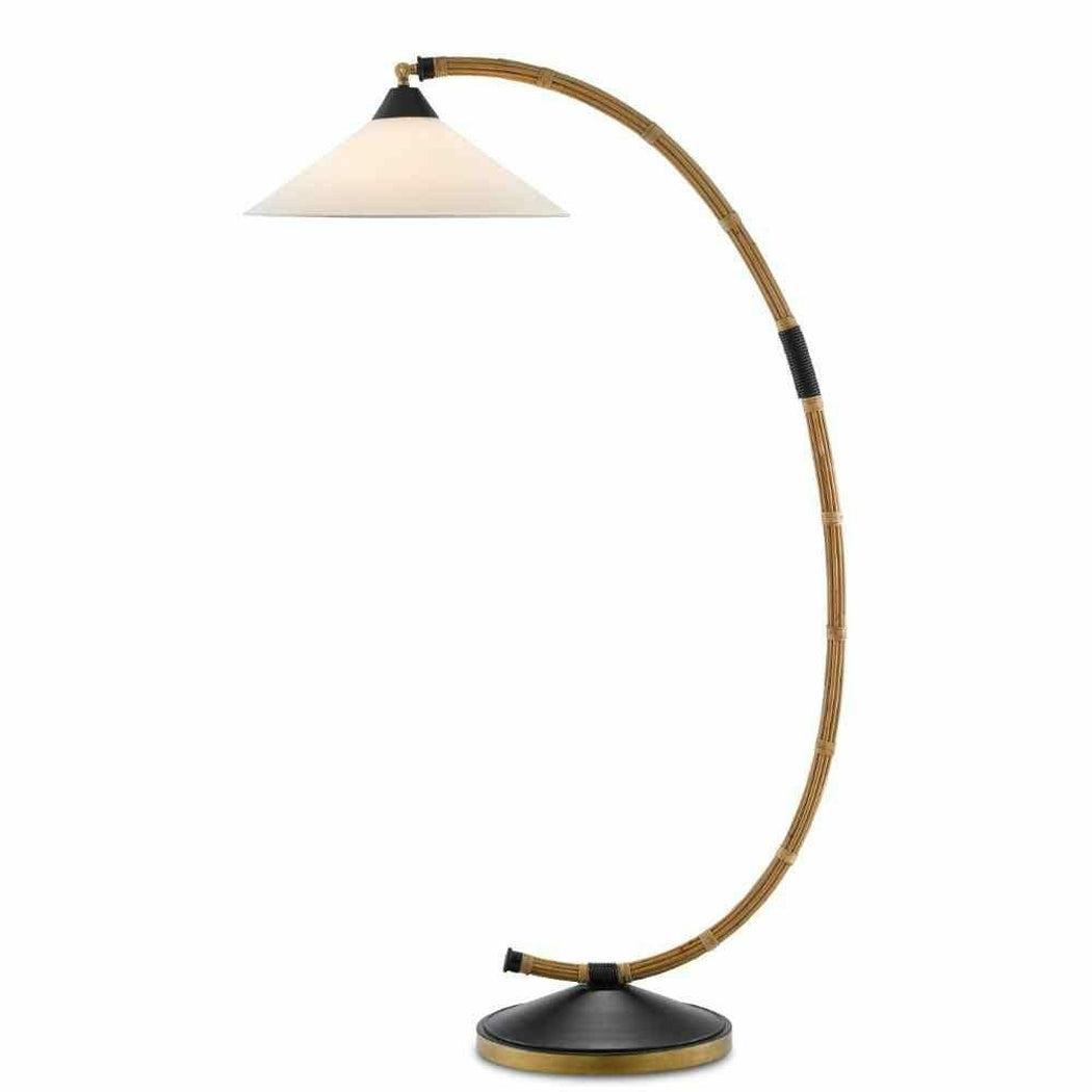 Natural Rattan New Brass Satin Black Lisbon Floor Lamp Floor Lamps Sideboards and Things By Currey & Co