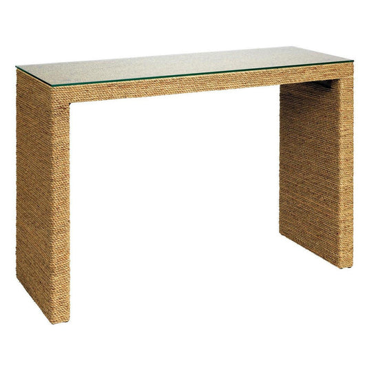 Natural Seagrass & Tempered Glass Captain Console Table Console Tables Sideboards and Things By Jamie Young