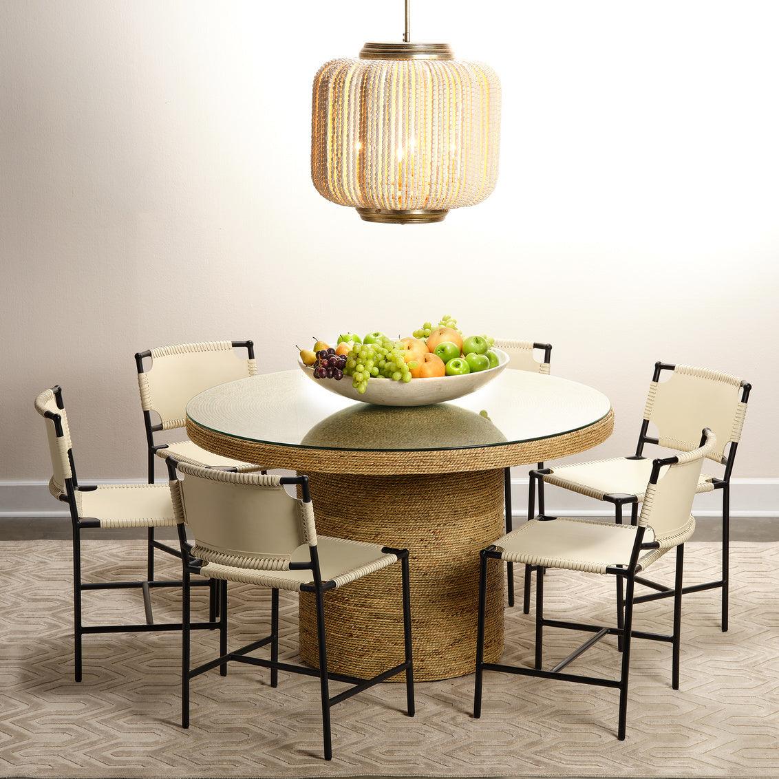 Natural Seagrass & Tempered Glass Harbor Round Bistro Table Dining Tables Sideboards and Things By Jamie Young