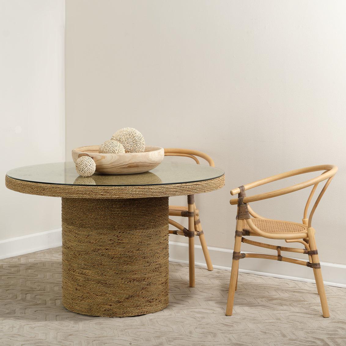 Natural Seagrass & Tempered Glass Harbor Round Bistro Table Dining Tables Sideboards and Things By Jamie Young