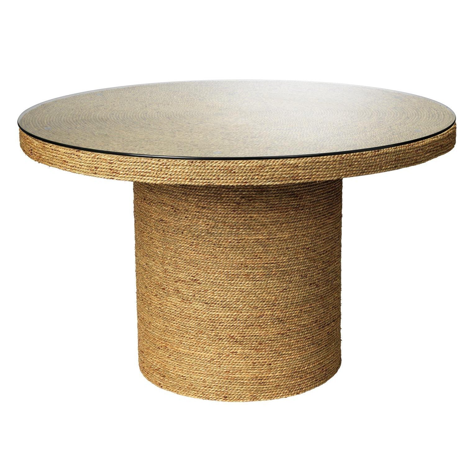 Natural Seagrass & Tempered Glass Harbor Round Bistro Table Dining Tables Sideboards and Things By Jamie Young