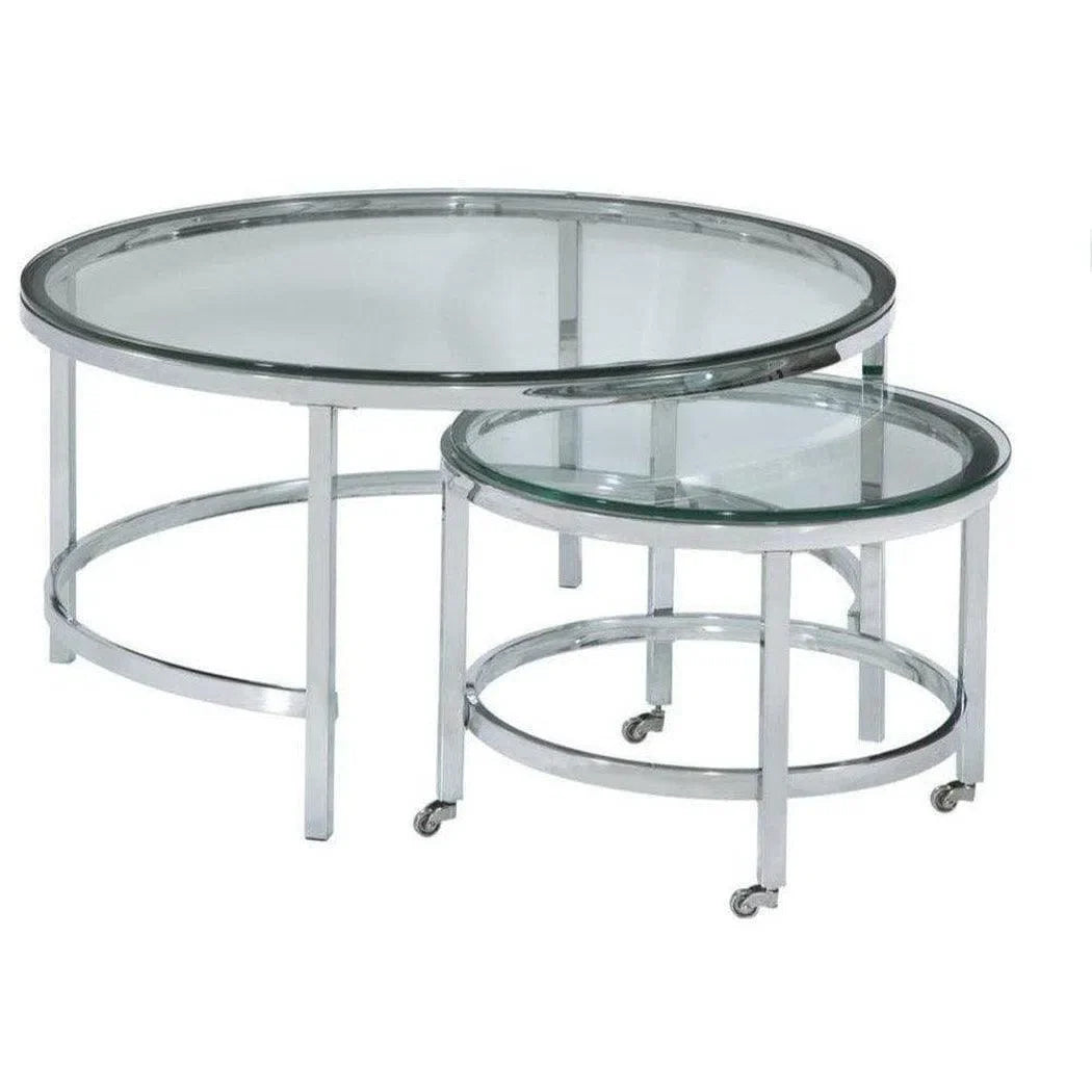 Nested Round Coffee Table Glass Top 2 PC set Coffee Tables Sideboards and Thangs By Bassett Mirror