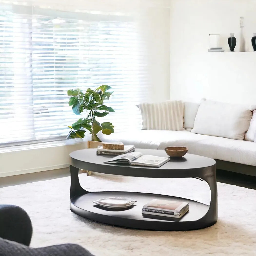 Noir Eclipse Oval Coffee Table Storage Industrial Steel