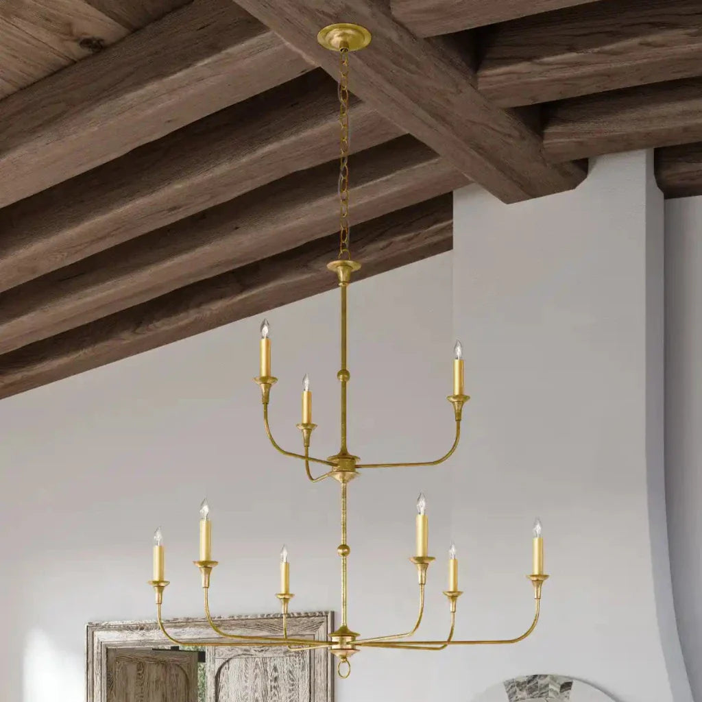 Nottaway Two-Tier Gold 9-Light Wrought Iron Chandelier