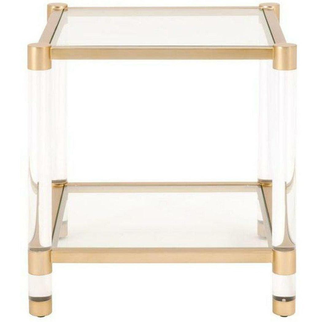 Nouveau End Table With Shelves Brushed Brass Lucite Glass Side Tables Sideboards and Things By Essentials For Living