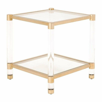 Nouveau End Table With Shelves Brushed Brass Lucite Glass Side Tables Sideboards and Things By Essentials For Living