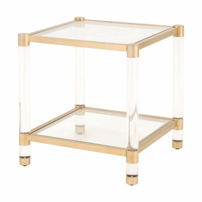 Nouveau End Table With Shelves Brushed Brass Lucite Glass Side Tables Sideboards and Things By Essentials For Living