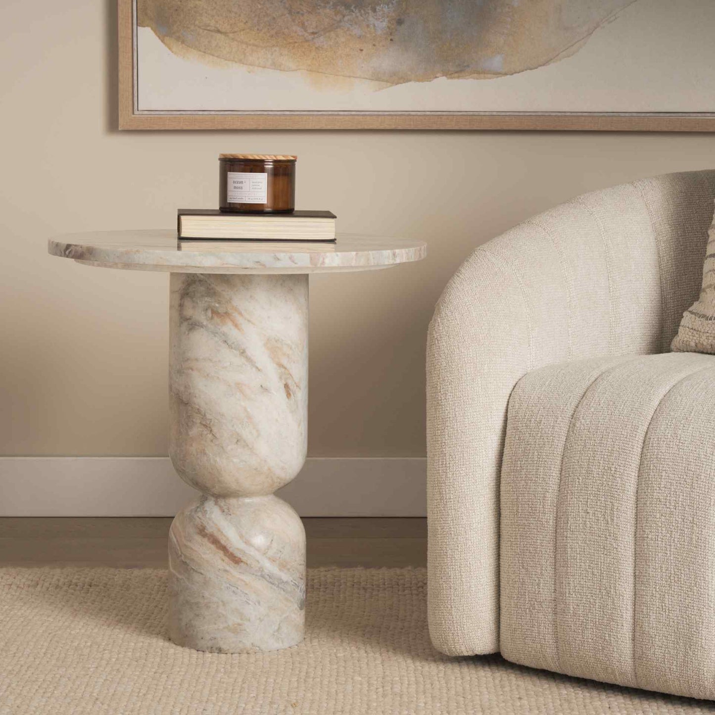 Mercana Nylah Solid Pink Marble Round Accent Table
