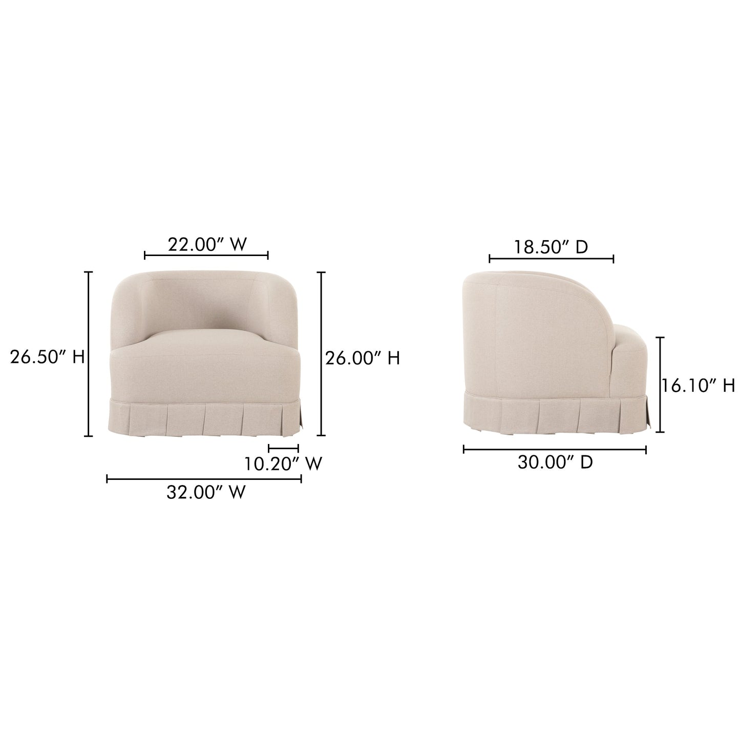 Maren Beige Pleat Design Swivel Chair