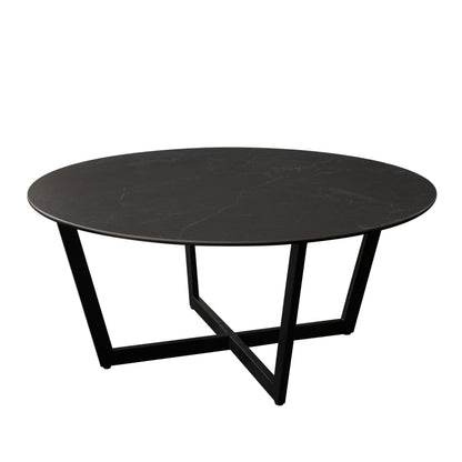 Onyx Ceramic Glass and Meta Black Round Cocktail Table