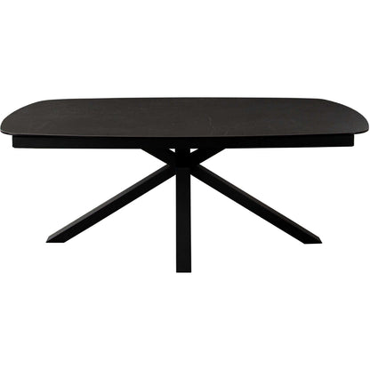 Onyx Rectangle Extension Dining Table with Black Ceramic Glass Top & Black Metal Leg