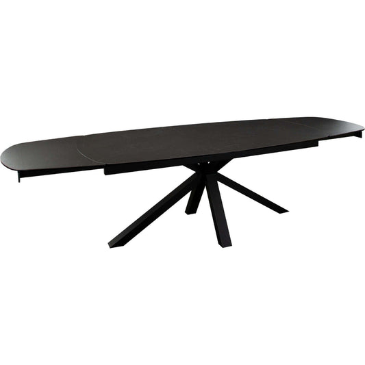 Onyx Rectangle Extension Dining Table with Black Ceramic Glass Top & Black Metal Leg