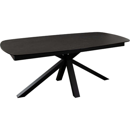 Onyx Rectangle Extension Dining Table with Black Ceramic Glass Top & Black Metal Leg