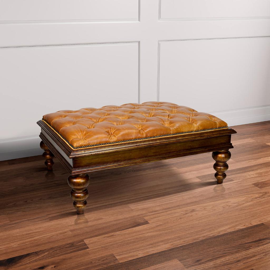 Peninsula Home Hamptons Tufted Leather Ottoman