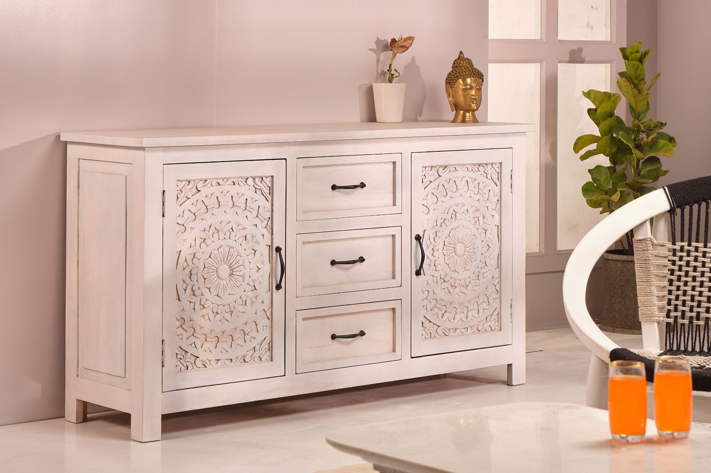LOOMLAN Jelsira Carved Lace Two Doors Wood Sideboard