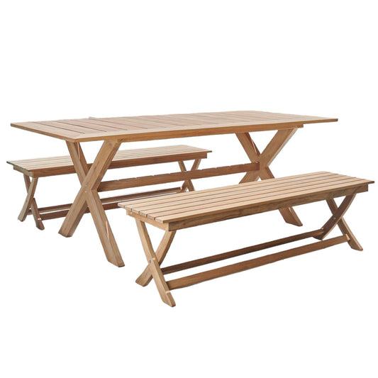 Oakville 3-Piece Rectangular Teak Outdoor Picnic Dining Set-Outdoor Dining Sets-HiTeak-Sideboards and Things