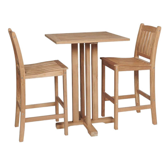 Oasis 3-Piece Square Bar Height Teak Outdoor Dining Set-Outdoor Bistro Sets-HiTeak-Sideboards and Things